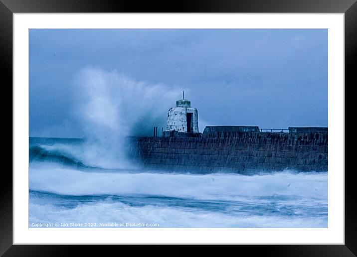 Ferocious Waves at Portreath Harbour Framed Mounted Print by Ian Stone