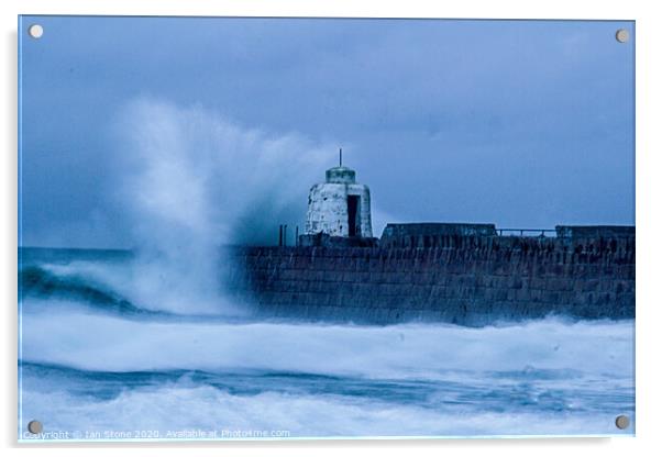 Ferocious Waves at Portreath Harbour Acrylic by Ian Stone