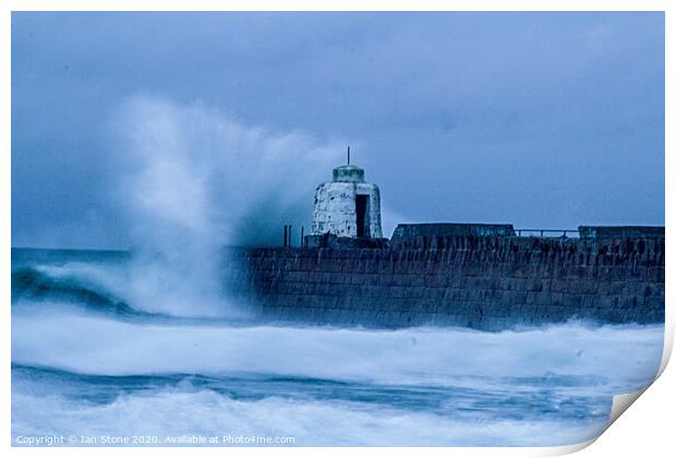 Ferocious Waves at Portreath Harbour Print by Ian Stone