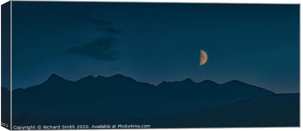 A half moon over the Cuillin Hills. Canvas Print by Richard Smith