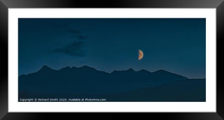 A half moon over the Cuillin Hills. Framed Mounted Print by Richard Smith