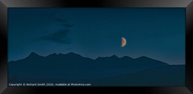 A half moon over the Cuillin Hills. Framed Print by Richard Smith