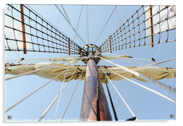 Mainmast and rope ladders to hold the sails of a sailboat. Acrylic by Joaquin Corbalan