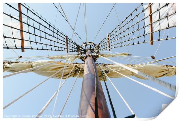 Mainmast and rope ladders to hold the sails of a sailboat. Print by Joaquin Corbalan