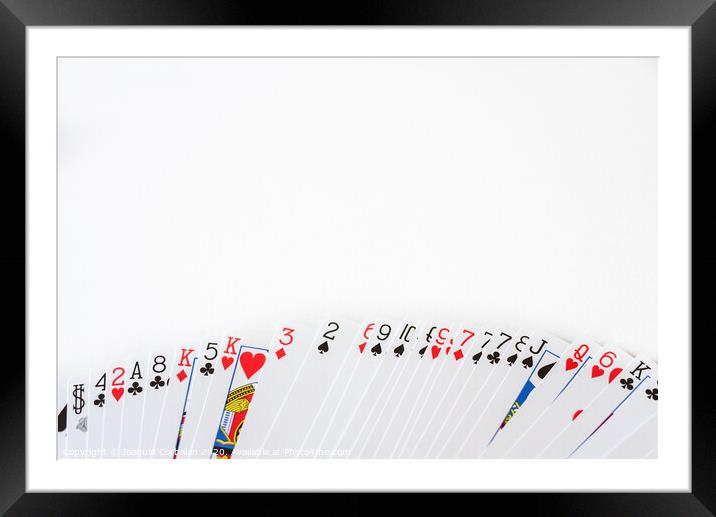 Deck of cards deployed with a white background and space for text. Framed Mounted Print by Joaquin Corbalan