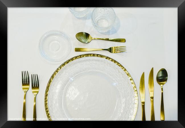 Luxury gold cutlery ideal for business meals or special occasions at Christmas. Framed Print by Joaquin Corbalan