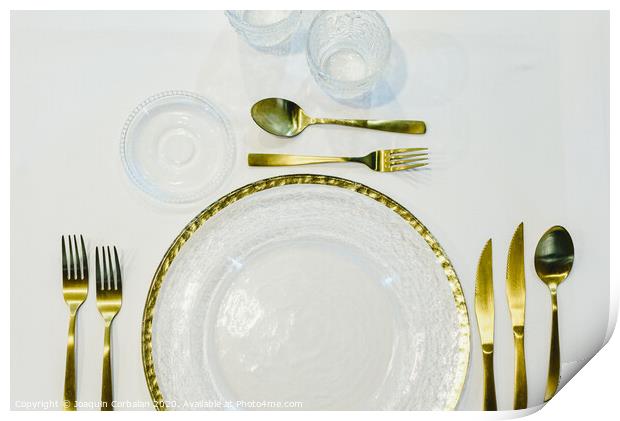 Luxury gold cutlery ideal for business meals or special occasions at Christmas. Print by Joaquin Corbalan