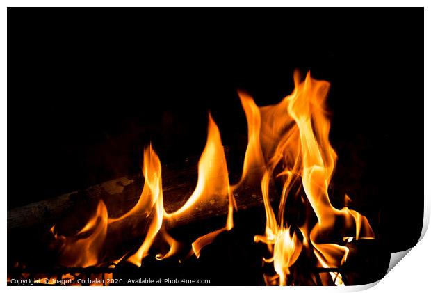Flames in the fire of a red and yellow barbecue. Print by Joaquin Corbalan