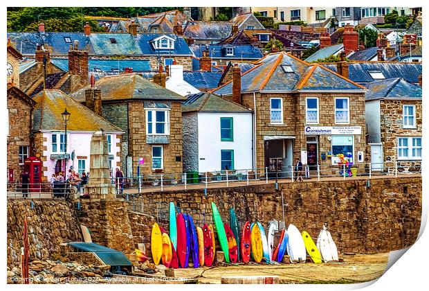 Vibrant Boards at Mousehole Harbour Print by Ian Stone