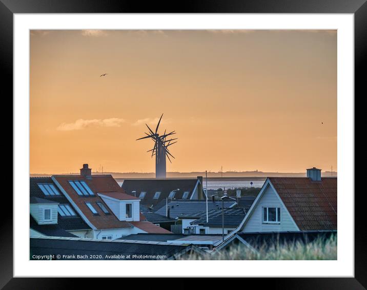 Thyboroen village at sunrise  with windfarm, Denmark Framed Mounted Print by Frank Bach