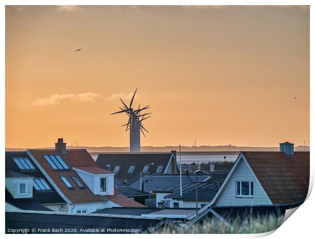 Thyboroen village at sunrise  with windfarm, Denmark Print by Frank Bach