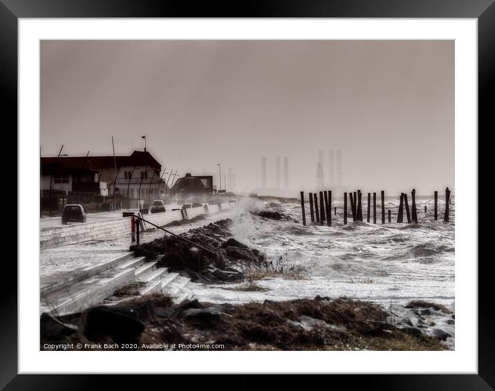 Beach promenade in Hjerting near Esbjerg in stormy Weather, Denmark Framed Mounted Print by Frank Bach