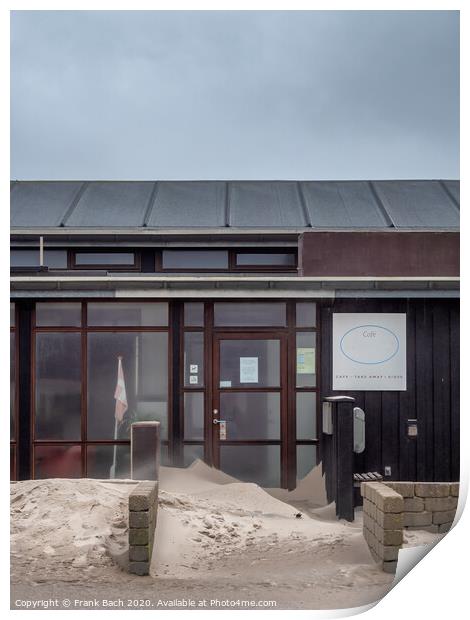 Door buried in sand on a cafe in Henne, Denmark Print by Frank Bach