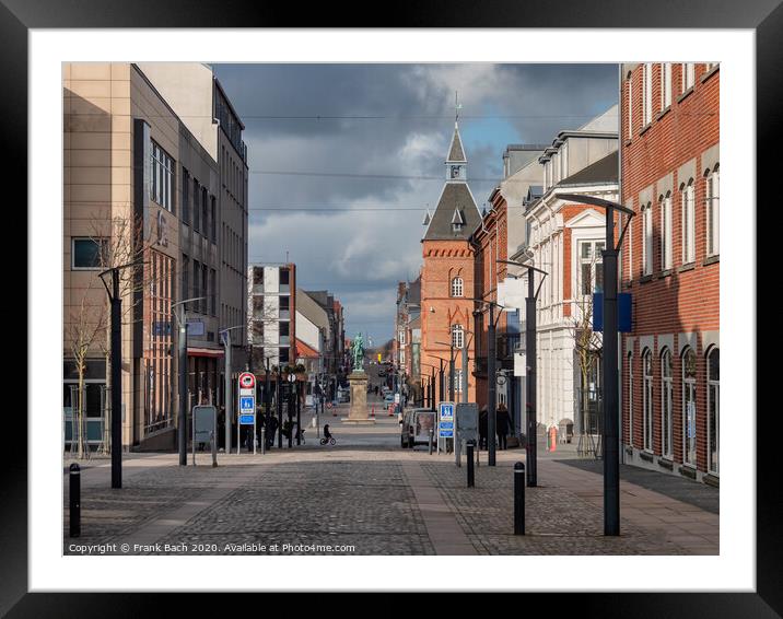 Esbjerg city center main square with King Christian IX statue. Denmark Framed Mounted Print by Frank Bach