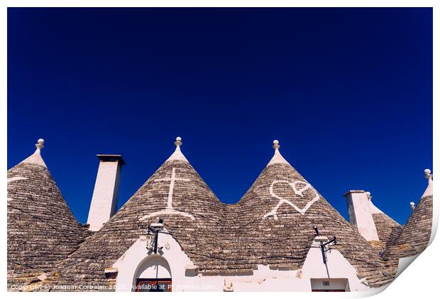 Roofs with symbols in the trulli, in the famous Italian city of Alberobello. Print by Joaquin Corbalan
