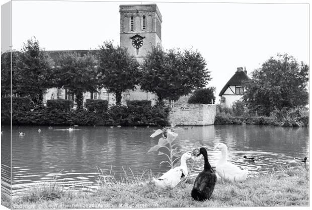 St. Marys church Haddenham duck pond Canvas Print by Julie Tattersfield