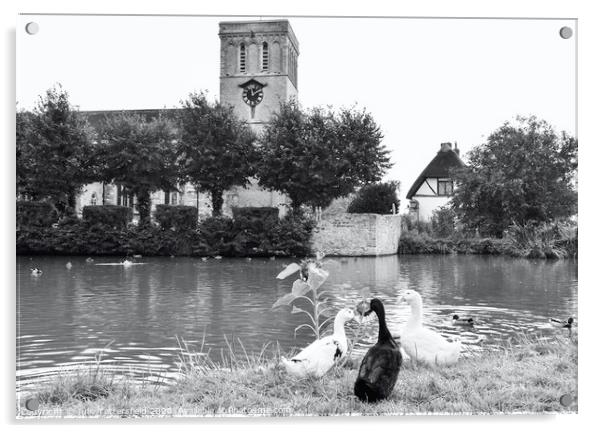 St. Marys church Haddenham duck pond Acrylic by Julie Tattersfield