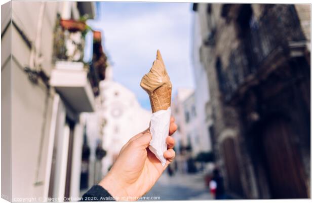 A waffle with ice cream during a walk through an Italian city. Canvas Print by Joaquin Corbalan