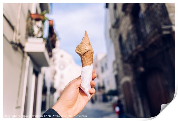 A waffle with ice cream during a walk through an Italian city. Print by Joaquin Corbalan