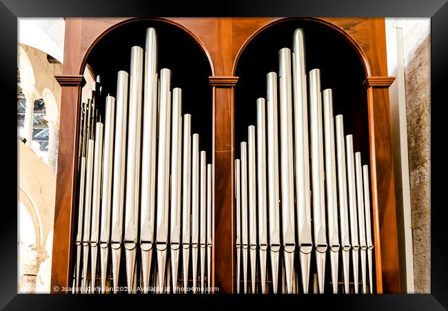 Detail of an organ in Cathedral Bari to play pieces of music during religious celebrations. Framed Print by Joaquin Corbalan