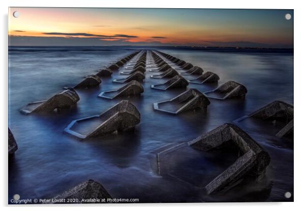 Breakwater Sunset Acrylic by Peter Lovatt  LRPS