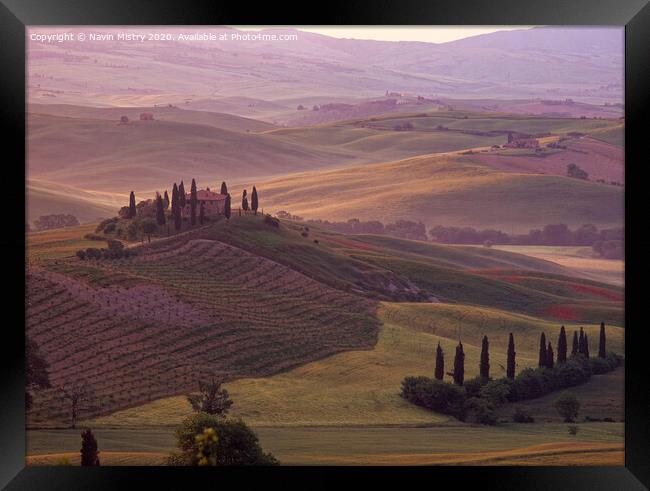 Dawn in the San Quirico d'Orcia, Tuscany, Italy Framed Print by Navin Mistry