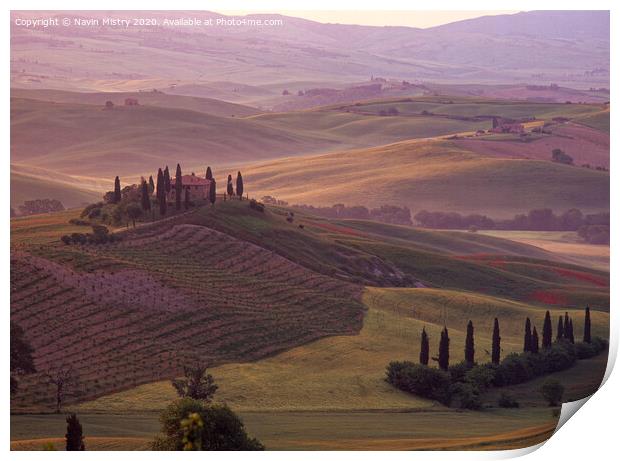 Dawn in the San Quirico d'Orcia, Tuscany, Italy Print by Navin Mistry