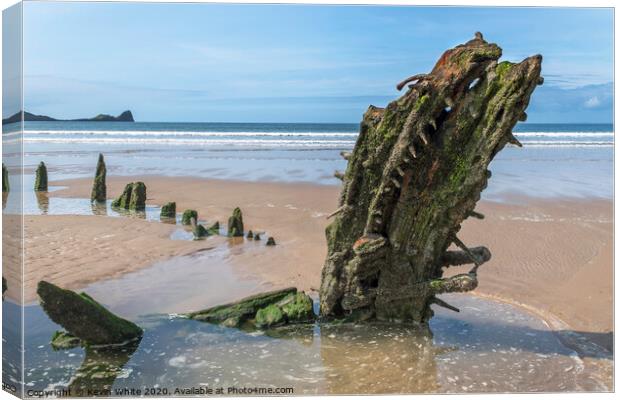Ship wreck on Rhossili Bay Canvas Print by Kevin White