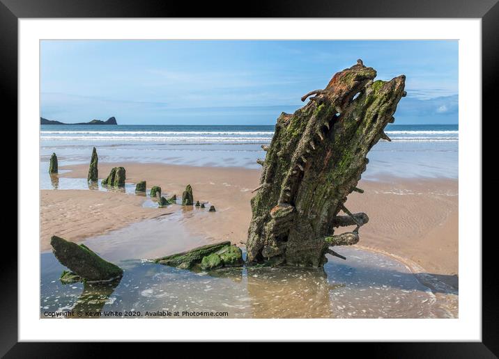 Ship wreck on Rhossili Bay Framed Mounted Print by Kevin White