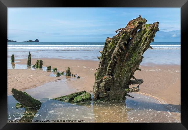 Ship wreck on Rhossili Bay Framed Print by Kevin White