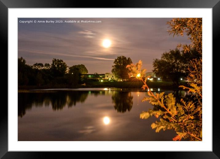 Golden moon over the lake Framed Mounted Print by Aimie Burley