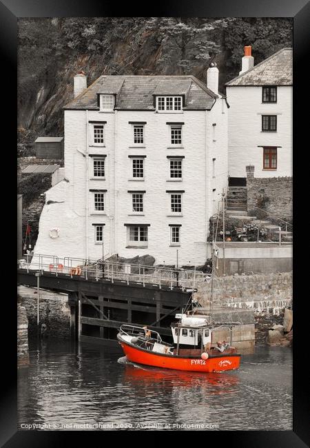 The Red Boat - Polperro, Cornwall. Framed Print by Neil Mottershead