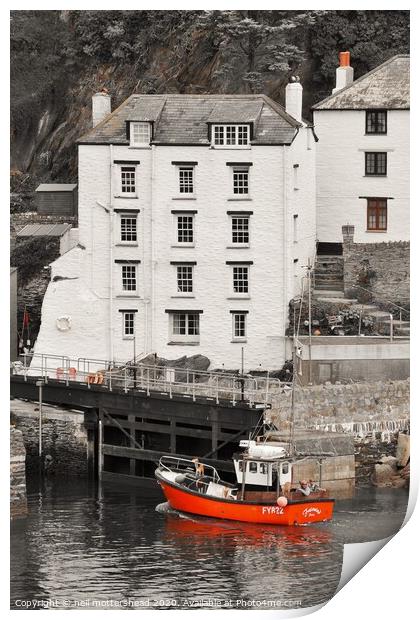 The Red Boat - Polperro, Cornwall. Print by Neil Mottershead