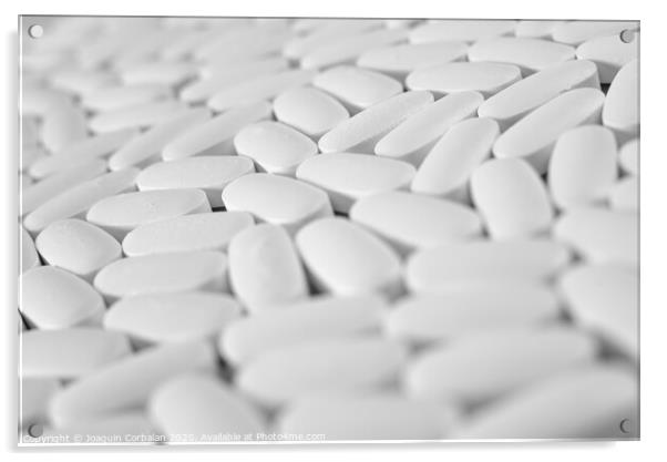 Macro close-up of many white pills, medication concept Acrylic by Joaquin Corbalan