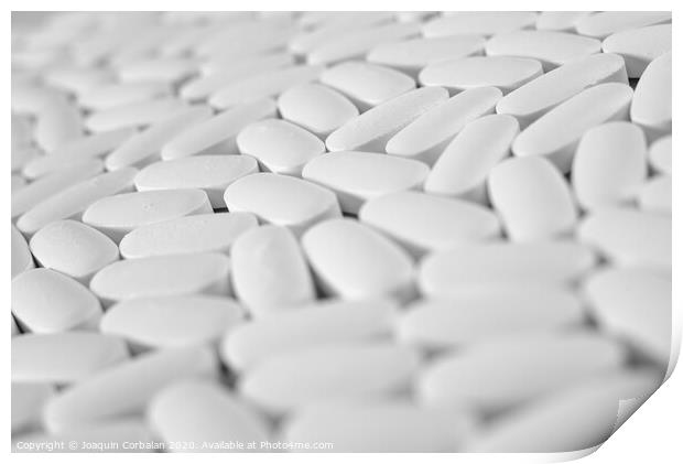 Macro close-up of many white pills, medication concept Print by Joaquin Corbalan