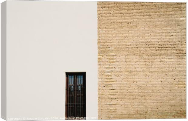 Background of a wall half white and half with bricks, divided into two halves. Canvas Print by Joaquin Corbalan
