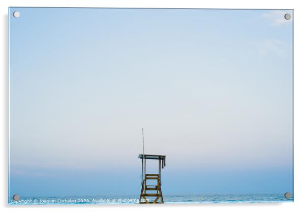 Lifeguard watchtower on the beach at sunset. Acrylic by Joaquin Corbalan