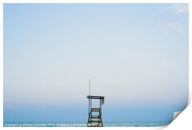 Lifeguard watchtower on the beach at sunset. Print by Joaquin Corbalan