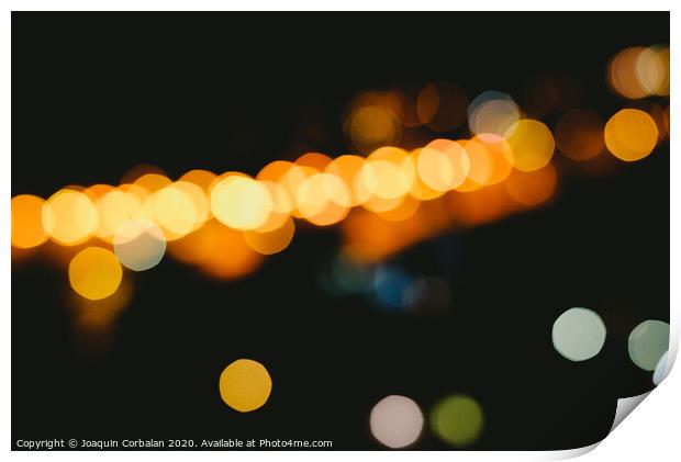 bokeh light defocused blurred background, colorful night lights with black background Print by Joaquin Corbalan