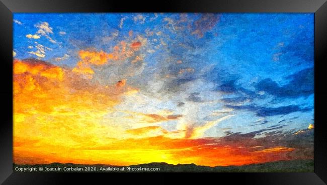 Beautiful sunset in landscape in nature with warm sky, digital art oil painting from a photograph. Framed Print by Joaquin Corbalan