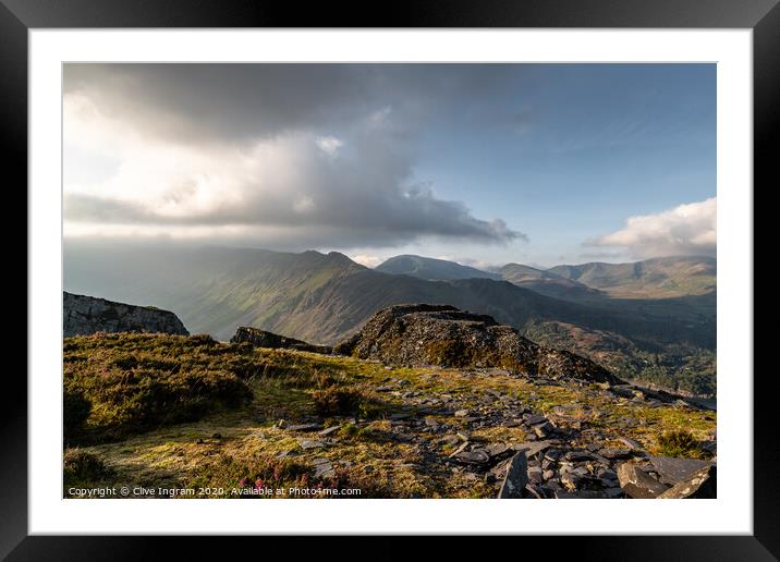 The Snowdonia mountain landscape from Dinorwic Sla Framed Mounted Print by Clive Ingram