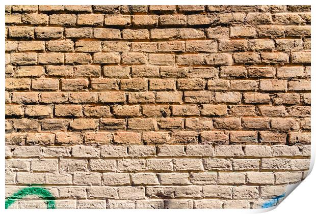 Texture of a brick wall painted in orange tones, ideal for background with space for free text. Print by Joaquin Corbalan