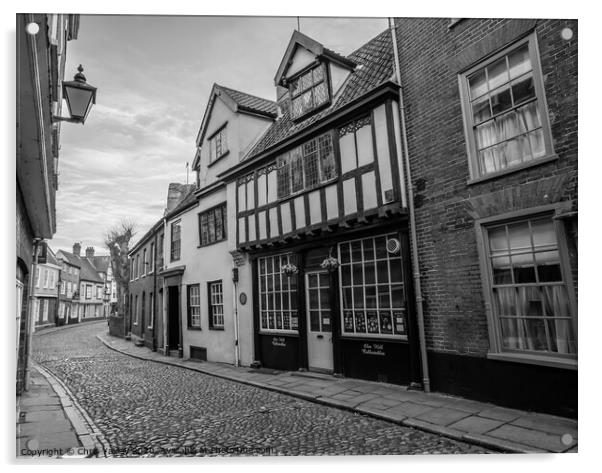 Elm Hill, the oldest street in Norwich bw Acrylic by Chris Yaxley