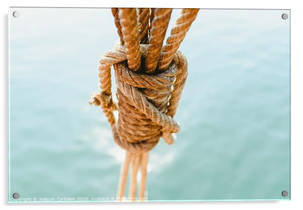 Rigging and ropes on an old sailing ship to sail in summer. Acrylic by Joaquin Corbalan