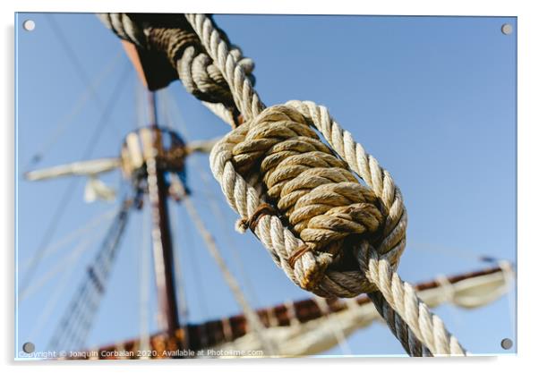 Rigging and ropes on an old sailing ship to sail in summer. Acrylic by Joaquin Corbalan