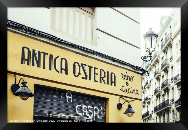  Italian restaurant specializing in oysters and seafood, in the Valencian district of Ruzafa. Framed Print by Joaquin Corbalan