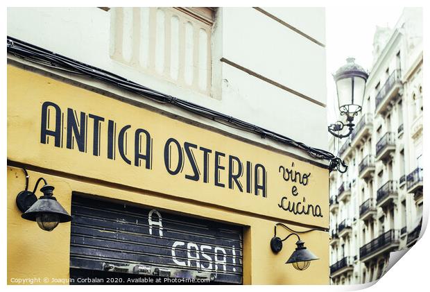  Italian restaurant specializing in oysters and seafood, in the Valencian district of Ruzafa. Print by Joaquin Corbalan