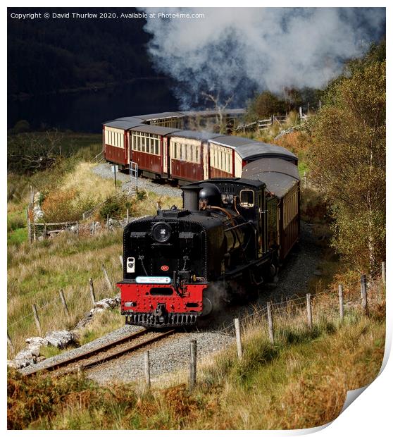 Welsh Highland Railway locomotive No87 winds its way to Rhyd Ddu. Print by David Thurlow