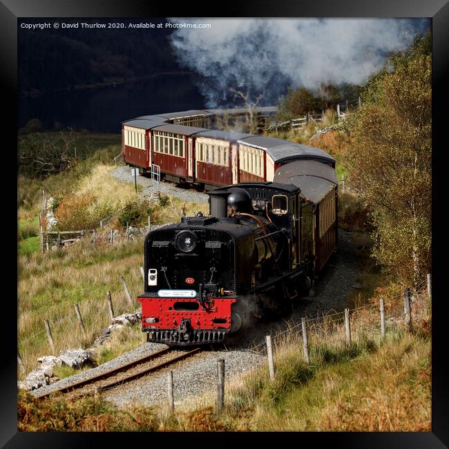 Welsh Highland Railway locomotive No87 winds its way to Rhyd Ddu. Framed Print by David Thurlow