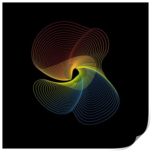 Gradient colorful abstract shape on black background Print by Arpad Radoczy
